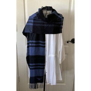 ANDREW STEWART SCOTLAND 1872 100% CASHMERE SCARF 13” X 68” Blue Black Plaid